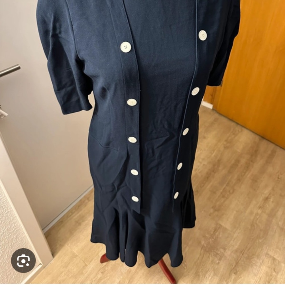 Vintage Louis Feraud Navy Dress with White Buttons